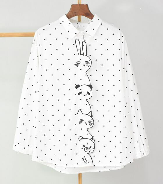 Cute rabbit /panda/cat/bear embroidery dot point blouse shirt #PR744 - Veooy