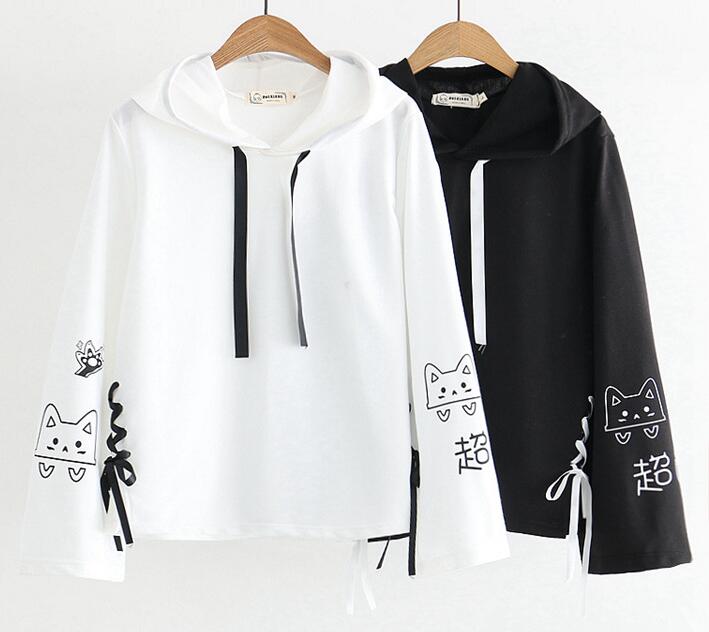 Cute Cat print hoodie sweater- Cotton #PR725 - Veooy