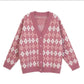 Free Shipping Grid Knitting Full Sleeve Cardigan Loose Sweater - Veooy
