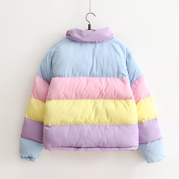 Harajuku Rainbow Stripe Contrast Jacket - Veooy
