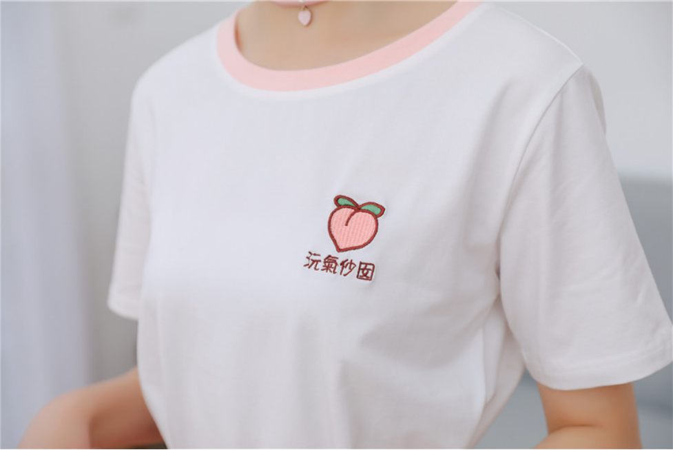 Peach  Watermelon embroidery t-shirt #PR935