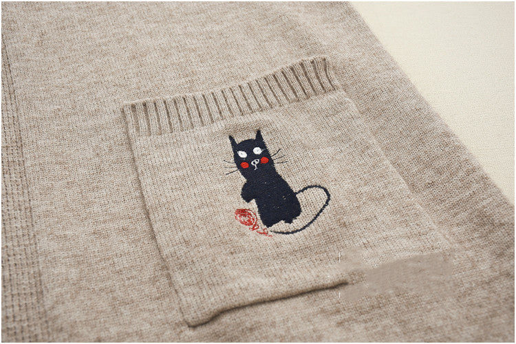 Cute cat  Mouse embroidery cardigan sweater #PR742 - Veooy