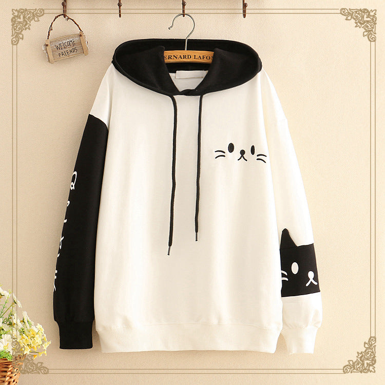 Loose kitten/ kitty print  Japanese letters print thin hoodie sweater#PR834