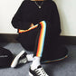 Harajuku retro style Rainbow Stripe black Sport Pants - Veooy