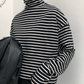 Retro high collar stripe loose sweater shirt #YYL-670