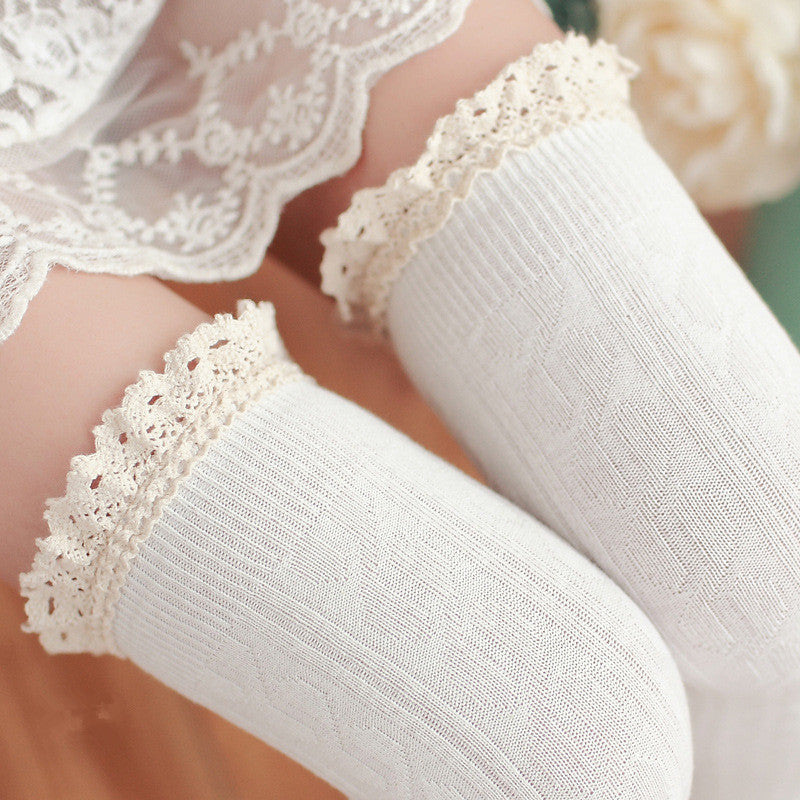 Lolita maid lace high stockings twisted knees JK socks
