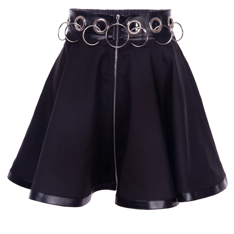 Gothic Punk Ring Zipper High Waist Female Streetwear Skirts - Veooy