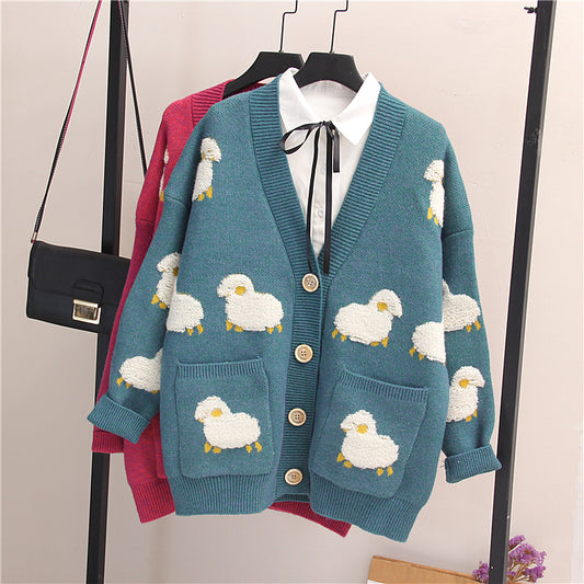 Cartoons Cute Sheep Cardigan Sweater Coat - Veooy