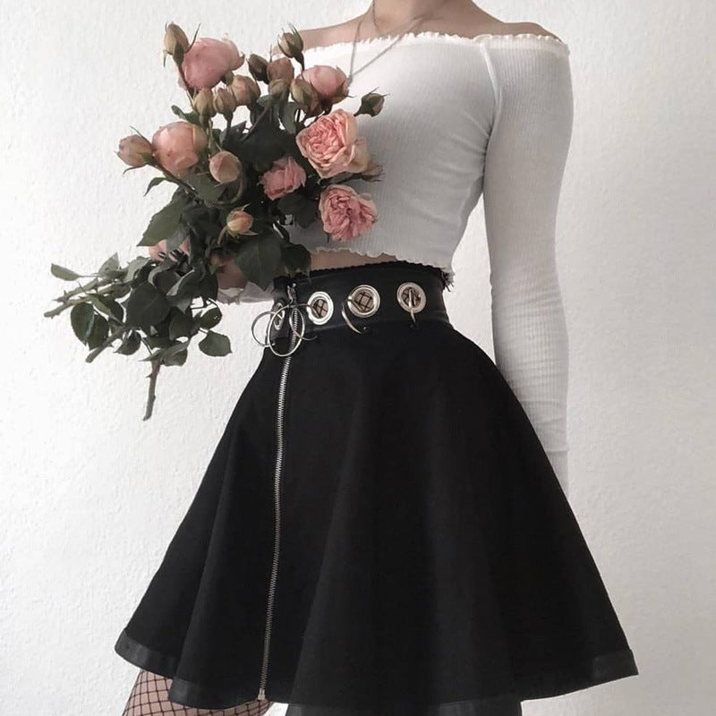 Gothic Punk Ring Zipper High Waist Female Streetwear Skirts - Veooy