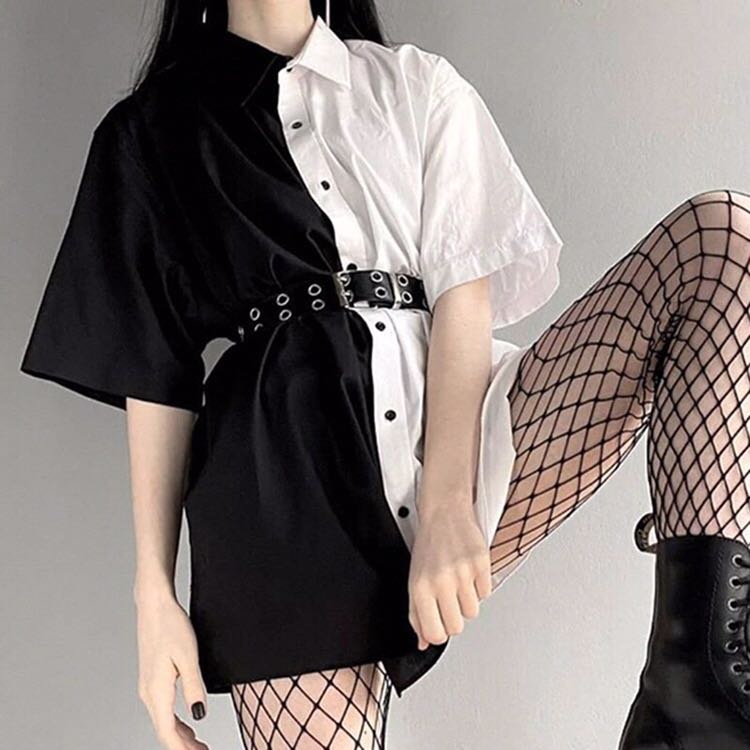 Goth Dark Loose High Waist Mini Dress - Veooy