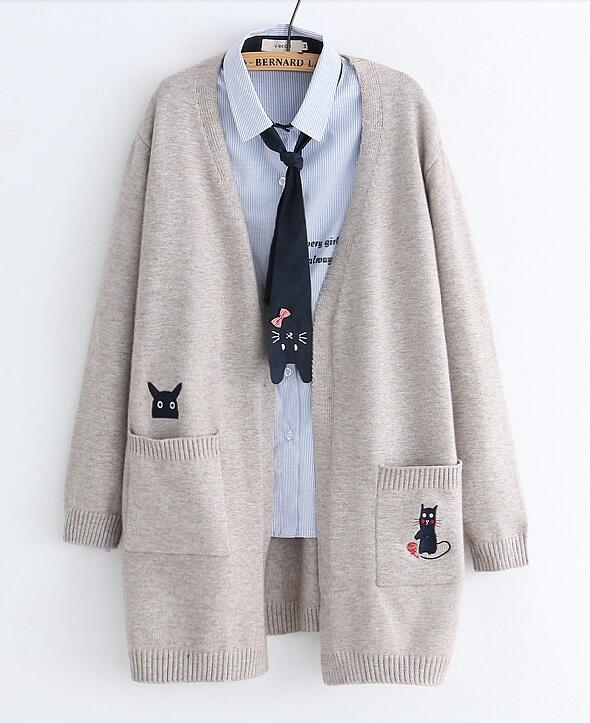 Loose cats embroidery sweater cardigan #PR1007