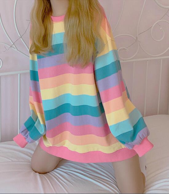 Harajuku style rainbow stripe sweater shirt #yyl-882 - Veooy