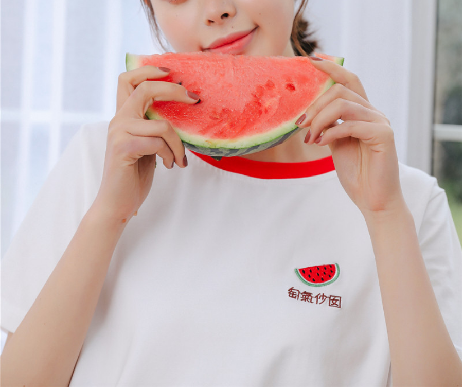 Peach  Watermelon embroidery t-shirt #PR935