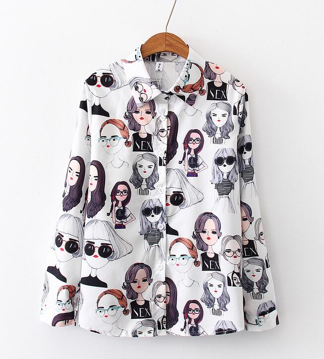 Korea style sexy girl print blouse shirt #PR973