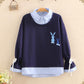 Two rabbits embroidery fake two pieces hoodie sweater #PR988