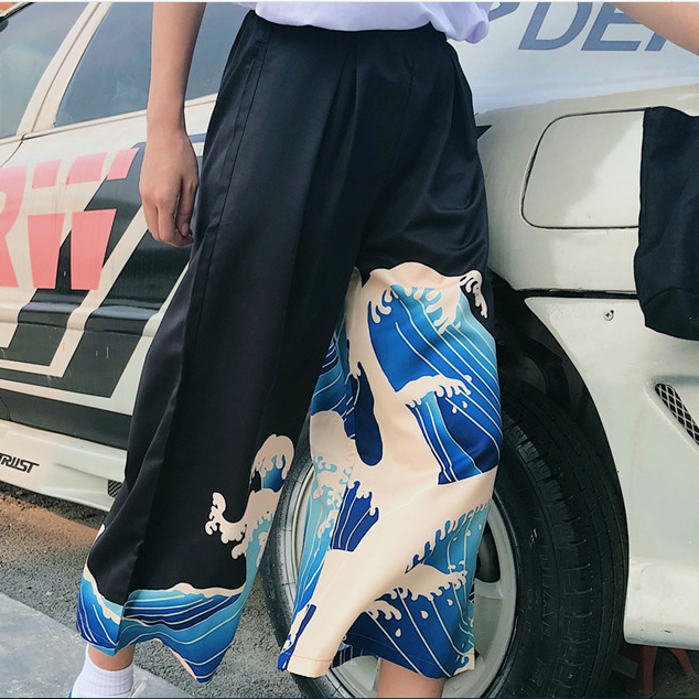Harajuku style sea wave print women pants #YYL-523 - Veooy