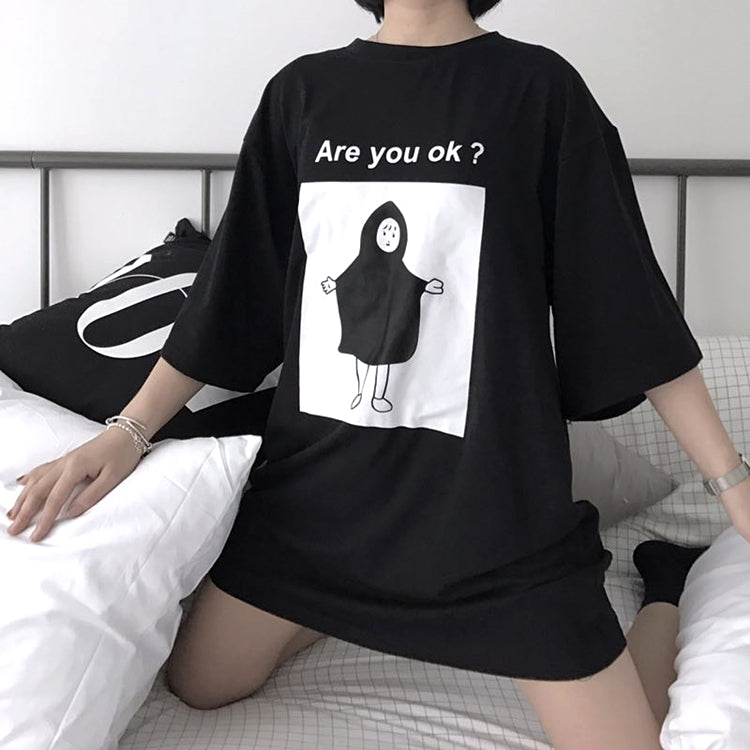 Are you ok ? little girl print short sleeve t-shirt #YYL-547 - Veooy