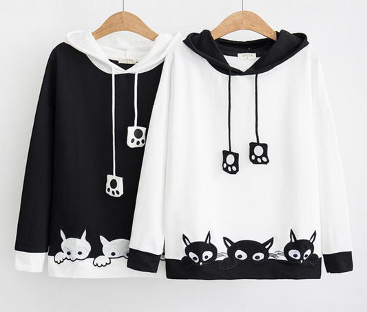 Cute cartoon cat embroidery hoodie sweater coat#PR983 - Veooy