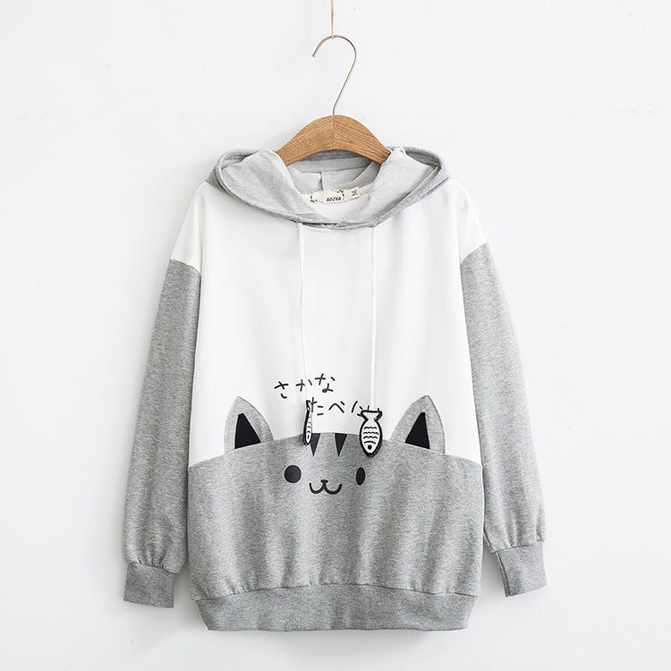New cute cartoon letter color matching cat hoodies