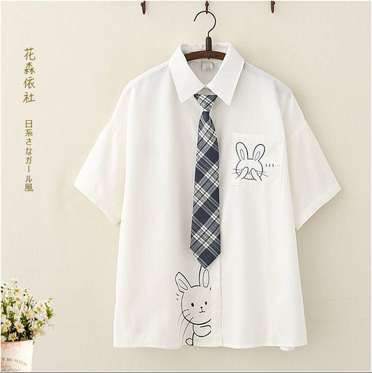 Cute bunny embroidery summer t-shirt #PR941 - Veooy