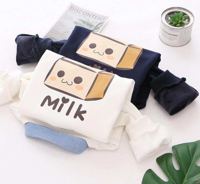 Cute milk box print fake two pieces hoodie sweater #PR986 - Veooy