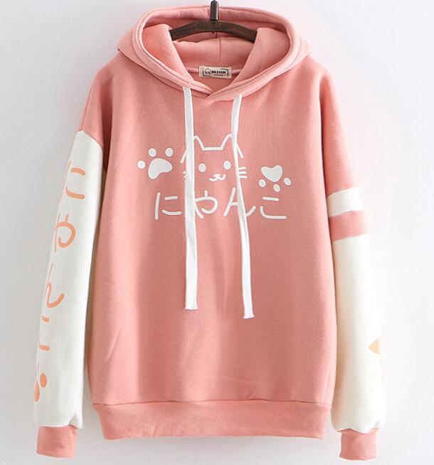 Japanses style cat  letters print woolen hoodie sweater #PR841
