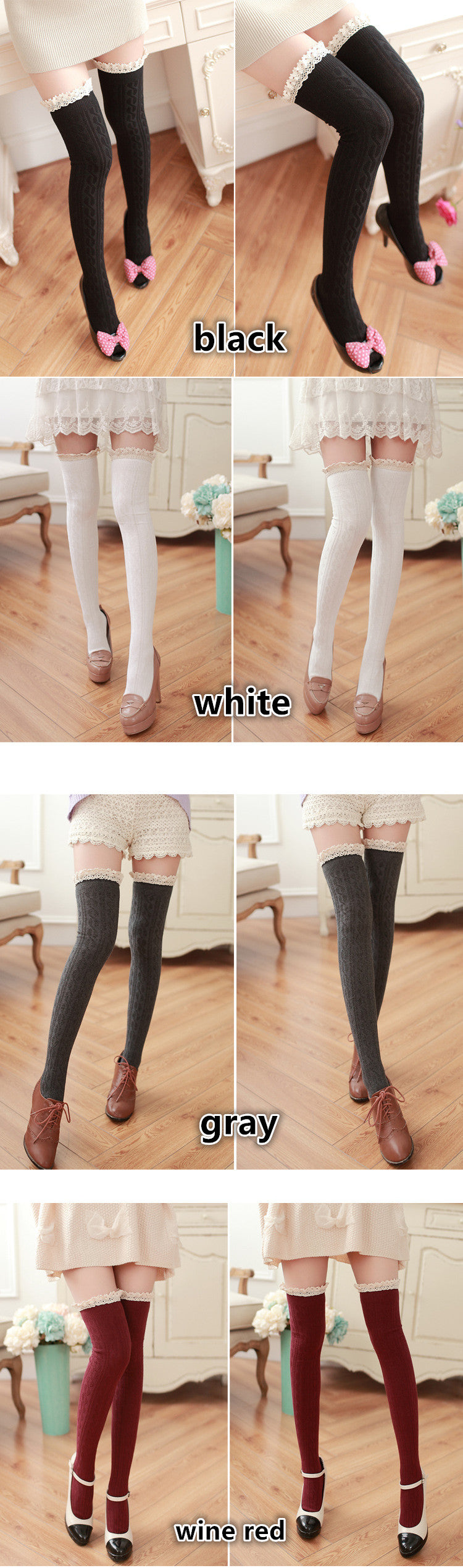 Lolita maid lace high stockings twisted knees JK socks