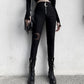 Goth Dark Punk Grunge Gothic Women&#39;s Zipper High Waist Pants - Veooy