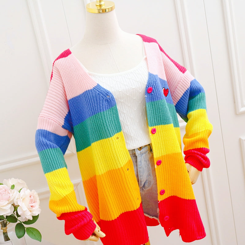 Harajuku Sweet New Rainbow Cardigan Mother Daughter Family Pack - Veooy