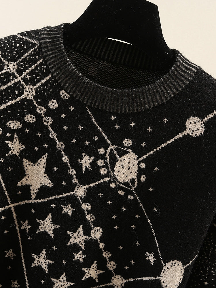 Cosmic starry cartoon jacquard sweater - Veooy