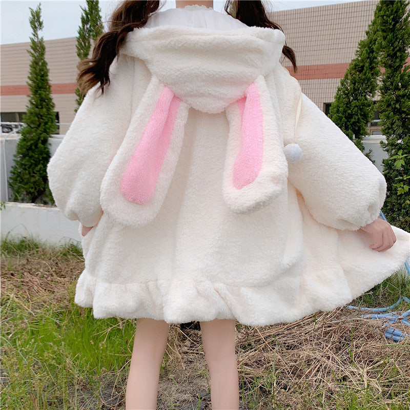 New cute rabbit ears lamb thick plush coat