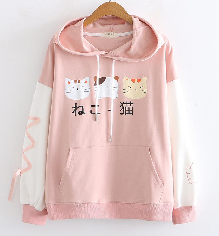 Cute three pieces kitten  japanese letters print hoodie sweater #PR849 - Veooy