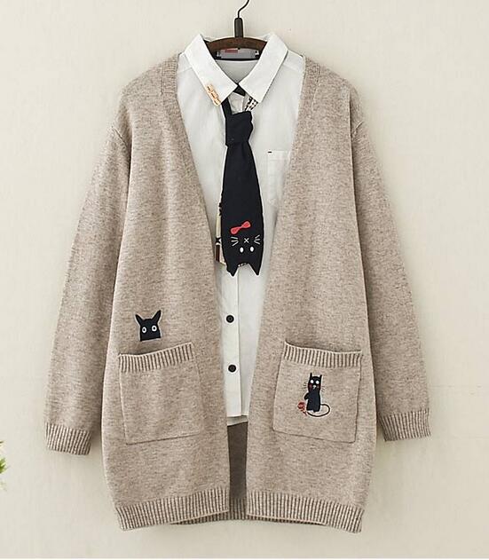 Cute cat  Mouse embroidery cardigan sweater #PR742 - Veooy