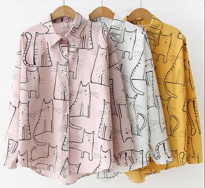 Retro style cat print blouse shirt #PR756