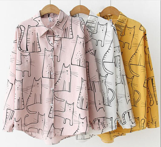 Retro style cat print blouse shirt #PR756