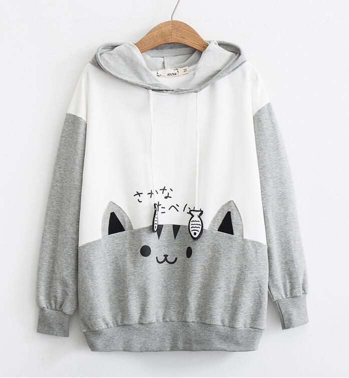 Cartoon cat print hoodie sweater #PR995 - Veooy