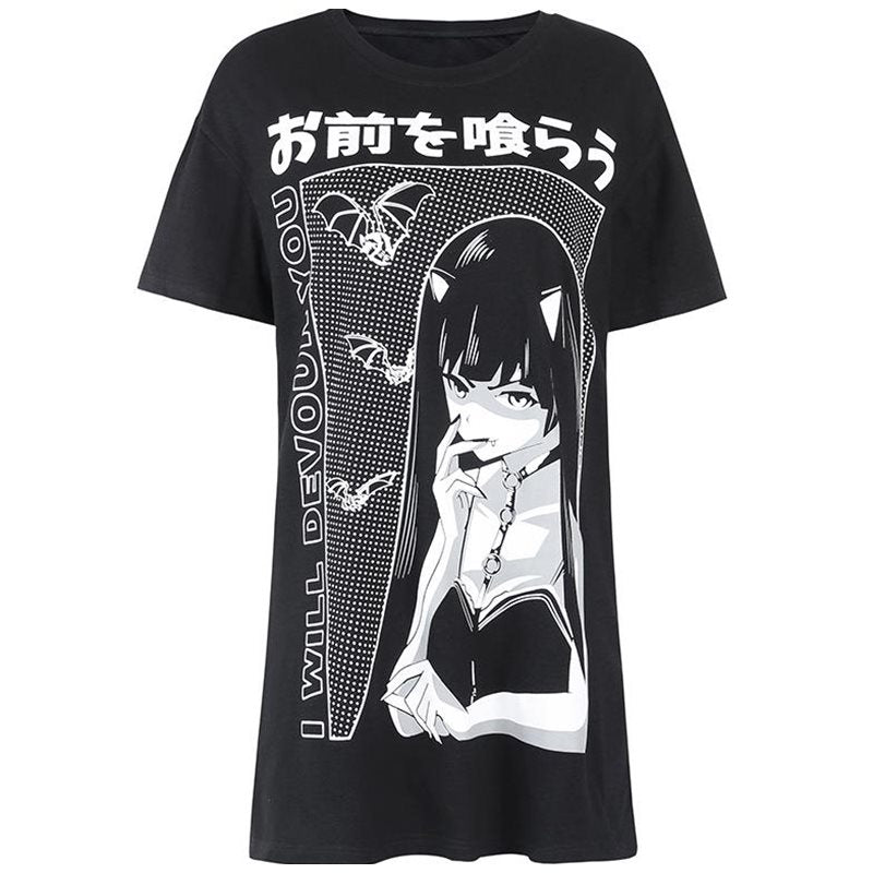 Harajuku Gothic Streetwear Loose Long T-shirts - Veooy