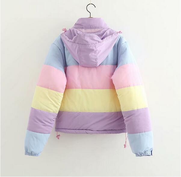 Harajuku rainbow color cotton coat #YYL-853 - Veooy