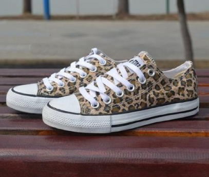 Leopard Print Canvas Lace-Up Sneakers #yyl-855