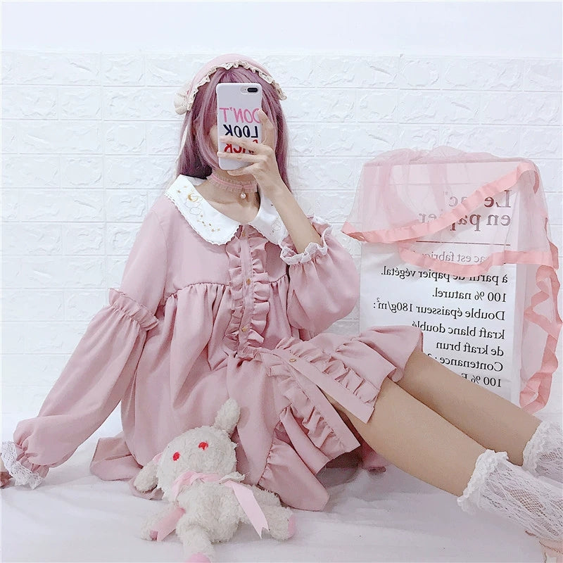 Cute Lolita Peter Pan Collar One-piece(OP) Pink Dress - Veooy