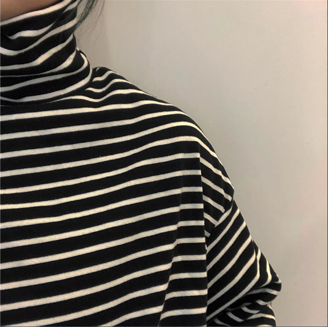 Retro high collar stripe loose sweater shirt #YYL-670