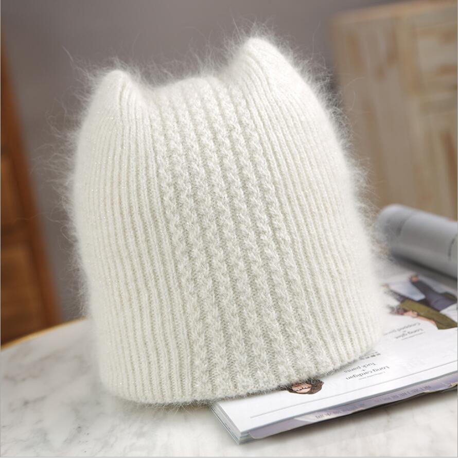 Cute cat ears rabbit fur knitted women&#39;s hood hat/wool cap #PR1080 - Veooy