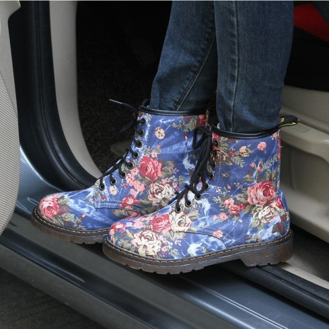 Lolita thick crust lovely floral print denim shoes