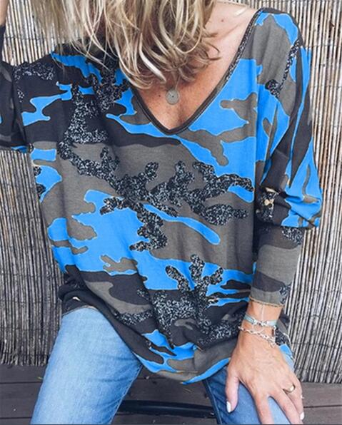 2019 Autumn hot sale women&#39;s v style print long sleeve t-shirt - Veooy