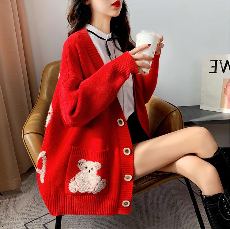 Korea style bear embroidery sweater cardigan #PR1000