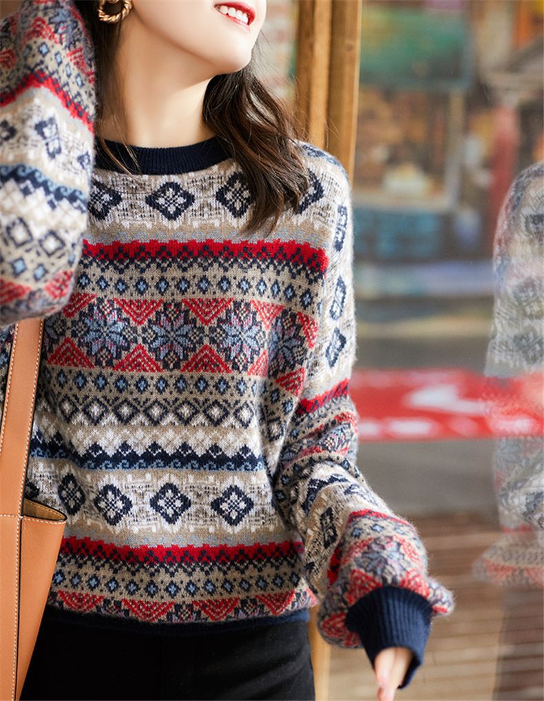 Retro round neck loose knitted sweater #PR1075