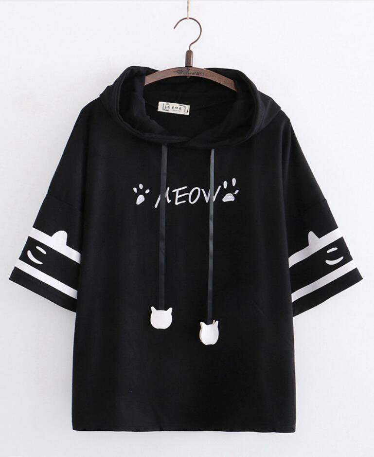 Lovely cat embroidery hoodie t-shirt #PR697