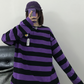 Retro style Purple color stripe long sleeve t-shirt #PR816