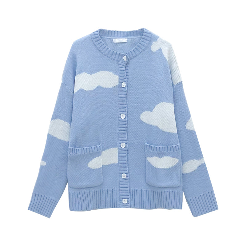 Kawaii Cloud Knitting Full Sleeve Cardigan Loose Sweater