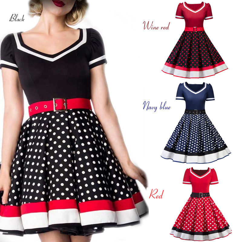 New fashion 4 Colors Vintage Spot Dress